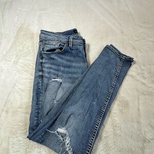 Silver Boyfriend Jeans Womens 28x27 Button Fly Distressed Raw Hem Cuffed Grunge